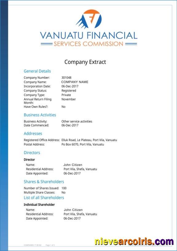 Vanuatu Company Extract